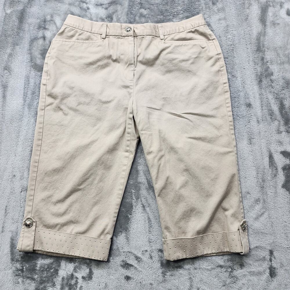 Vintage JM Collection Pants Womens 8‎ Tan Khaki Capri Cuffed Studded Hem Casual